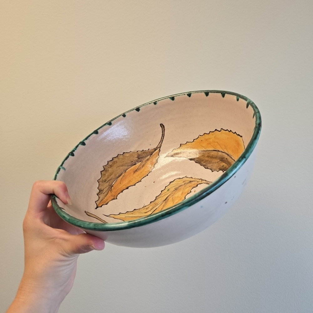 Handmade Pottery Leaves Large Bowl - Heavy